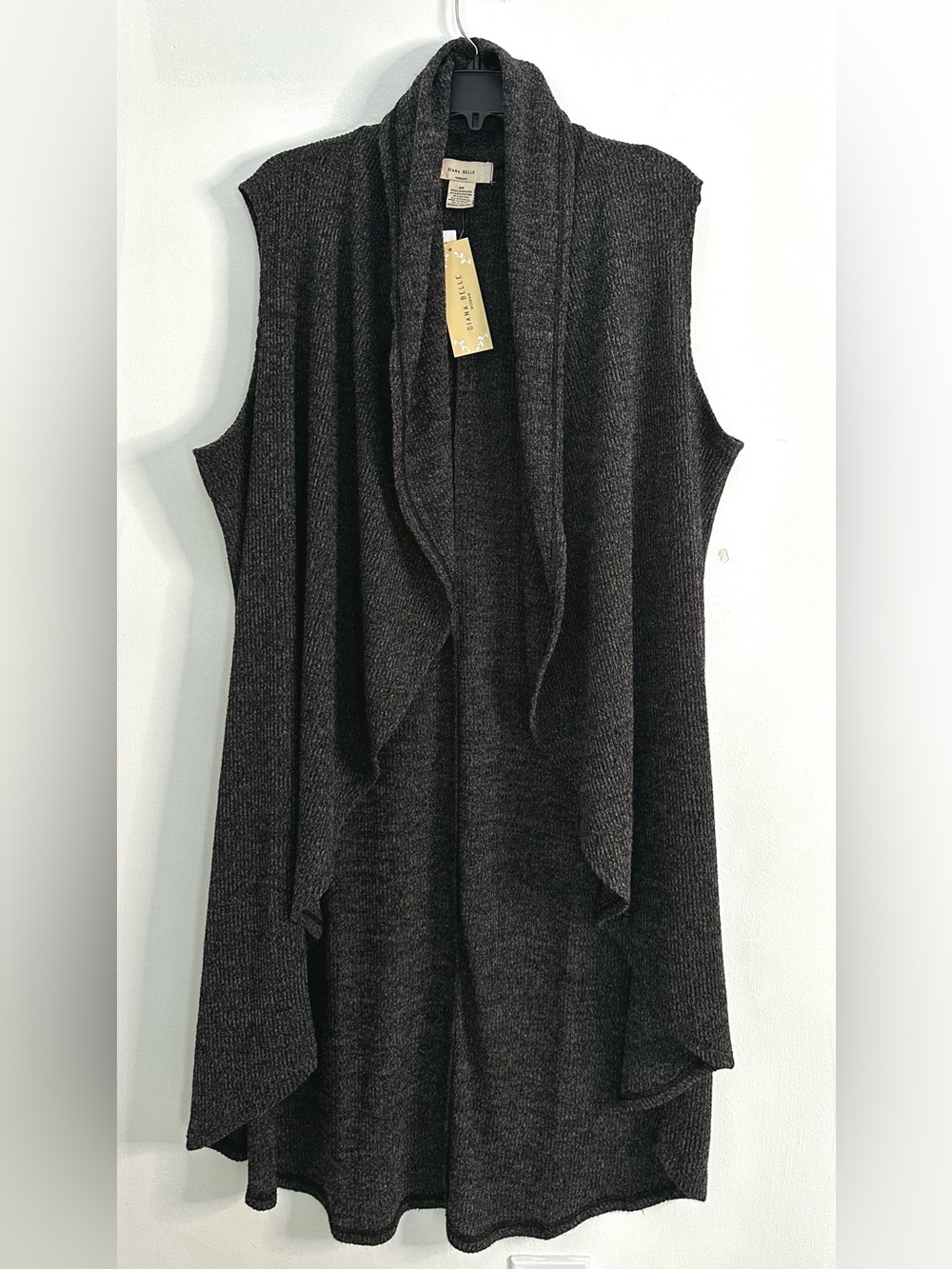 Sleeveless Open-Front Knit Waterfall Cardigan Dark Charcoal Whimsigoth Sz 2X NWT